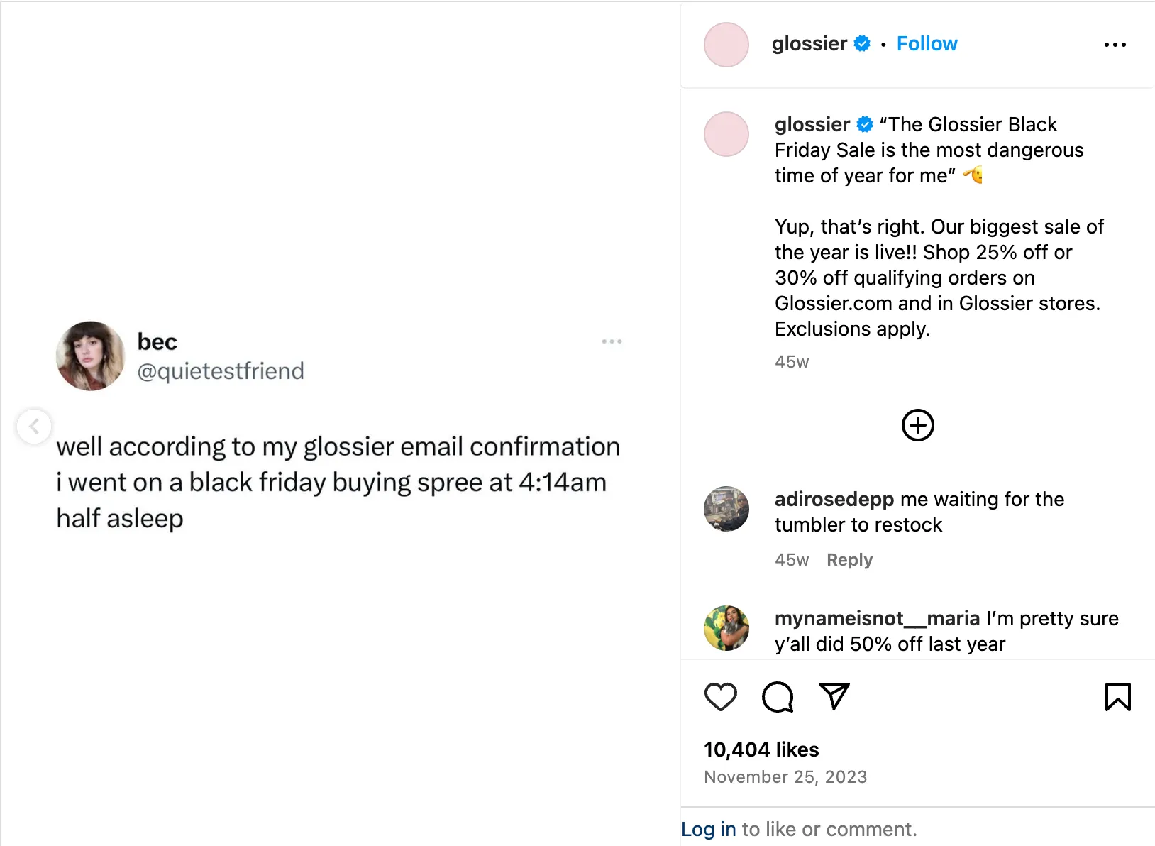 Glossier's Black Friday campaign