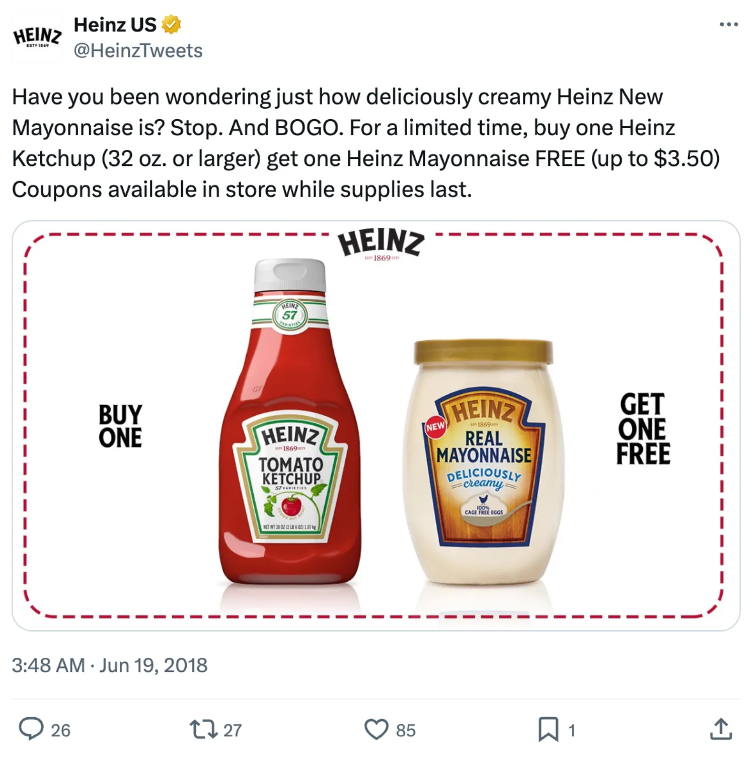 buy one, get one free (BOGO) offers is Kraft Heinz