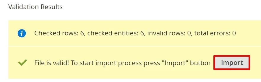 Magento CSV file validation result