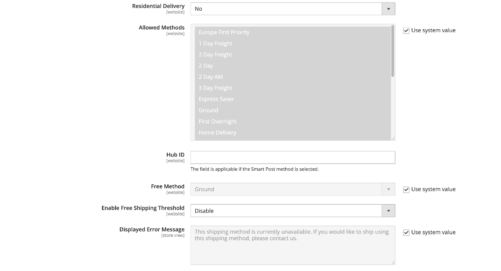 Set up FedEx allowed methods in Magento