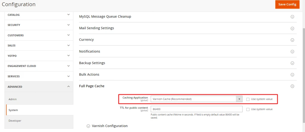 Enable Varnish caching