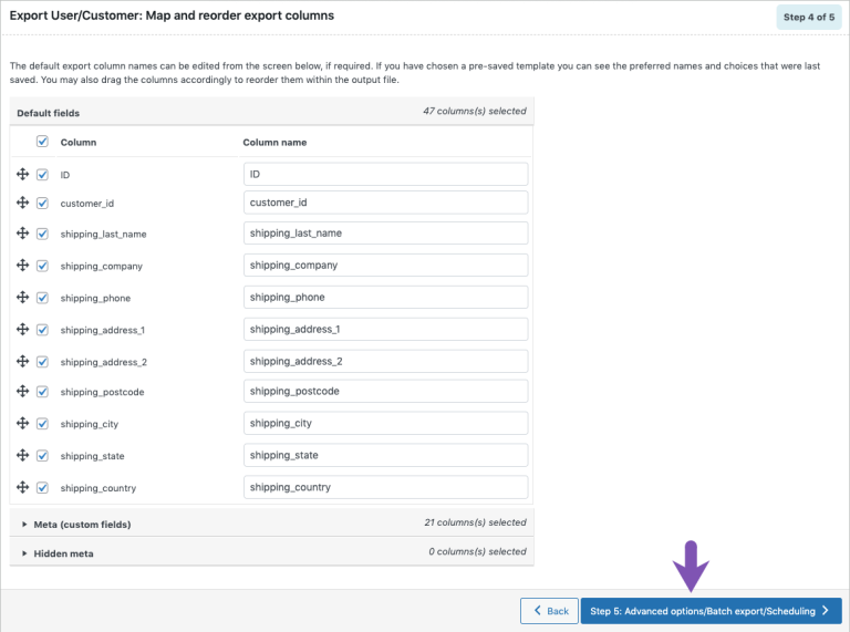 Step 4: Map and reorder export columns