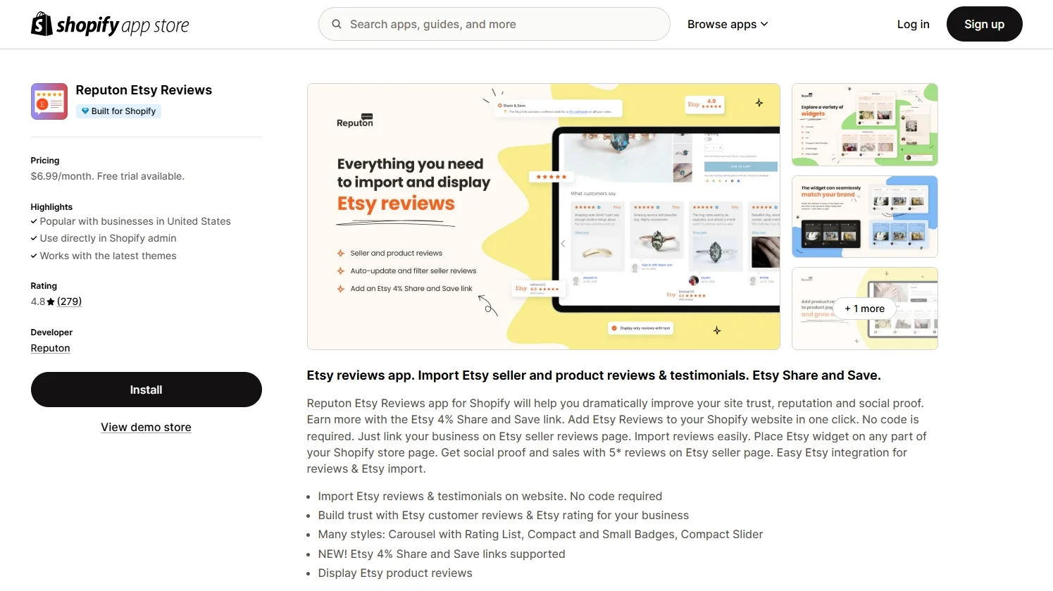 Reputon Etsy Reviews app