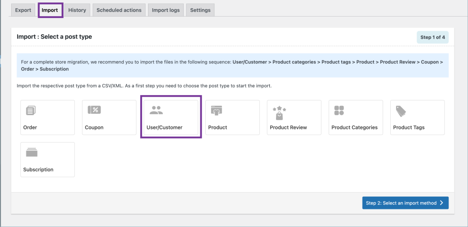 Step 3a: Select post type