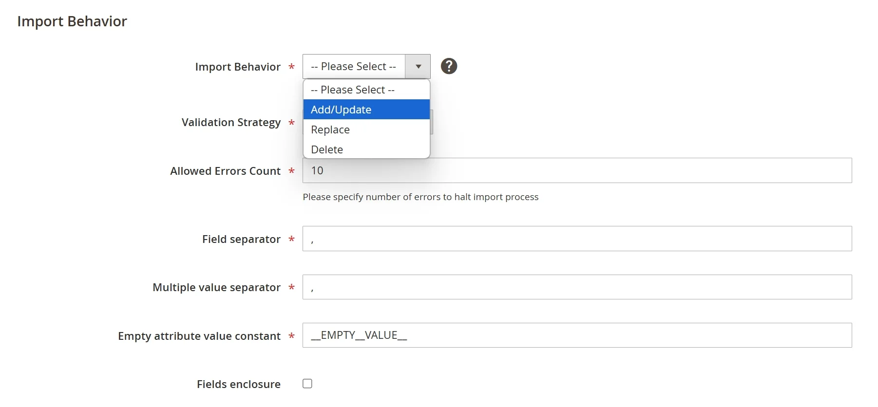 Select import behavior