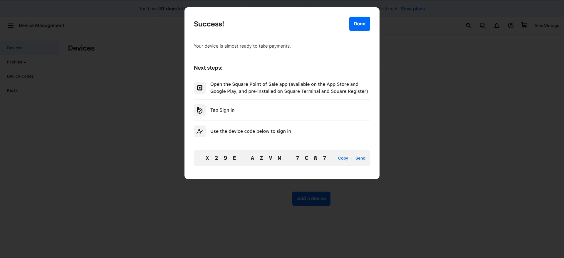 Create Square device code