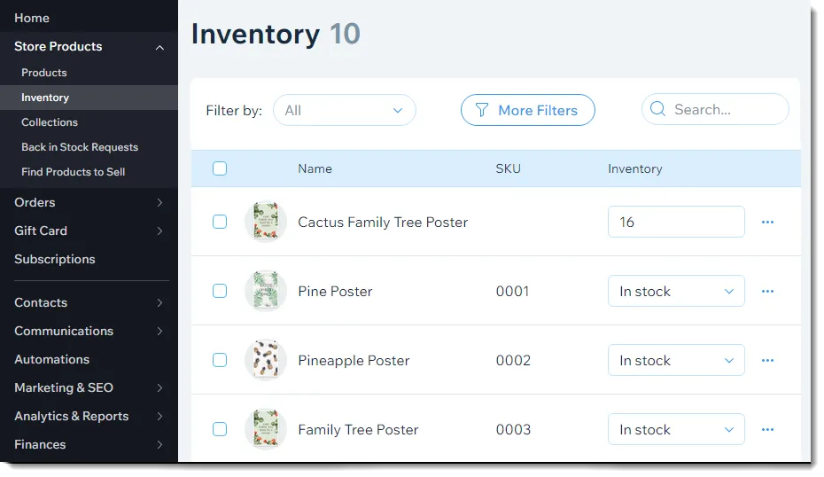 Wix inventory management