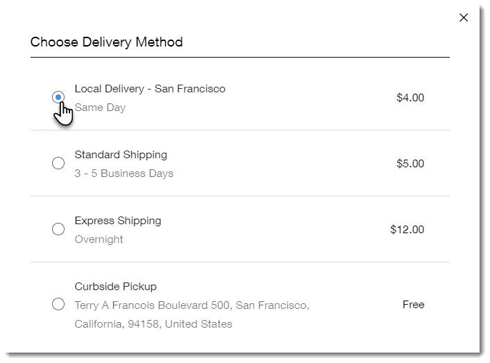 Wix shipping setting