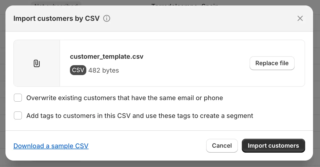 review and import customer csv file to shopify