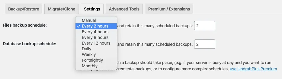 choose backup settings