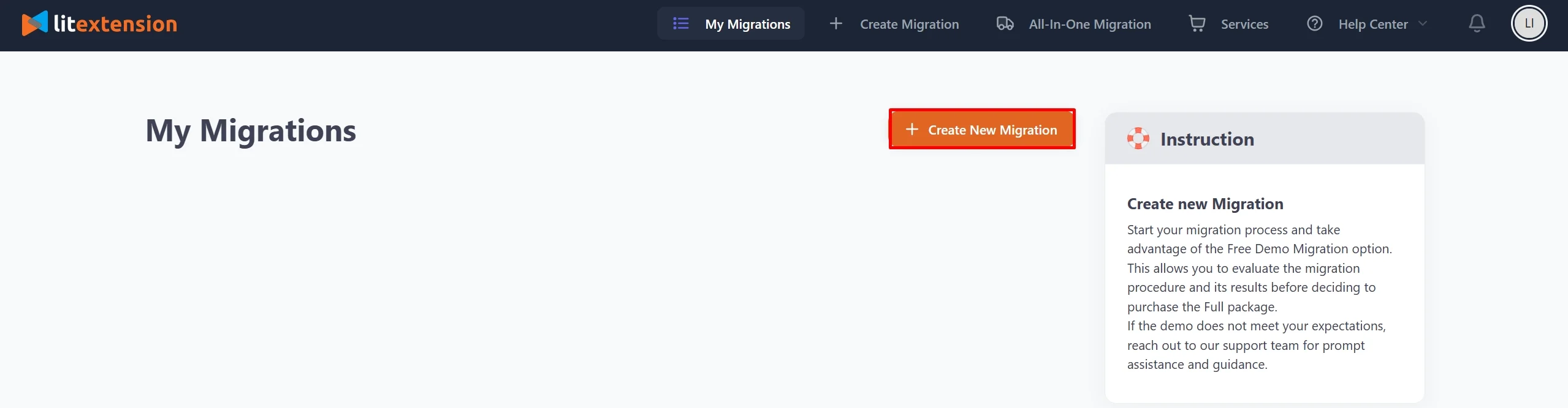 Create new migration with LitExtension