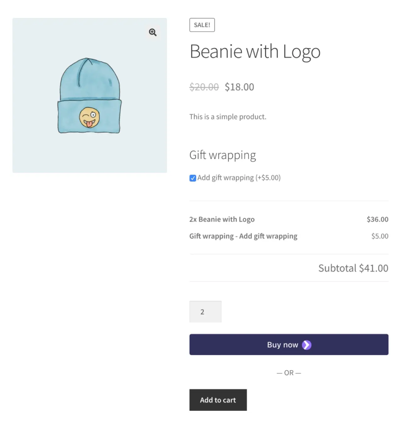 Example of a WooCommerce product page