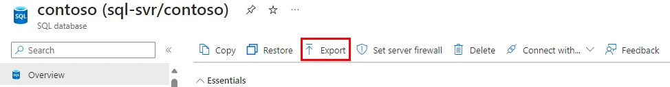 Step 1: Click Export Azure SQL database
