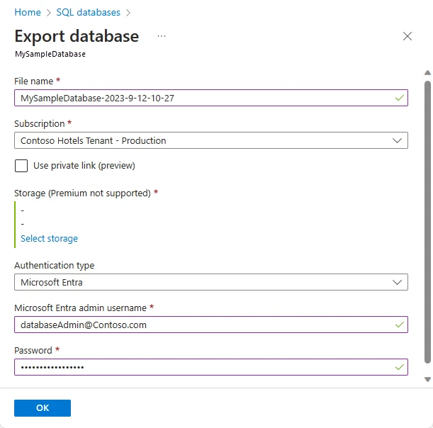 Step 3: Enter the SQL admin credentials