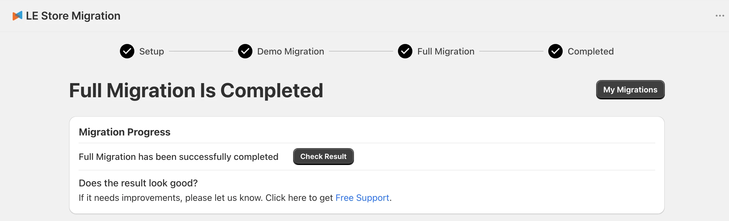lite store mig app full woocommerce to shopify migration completed