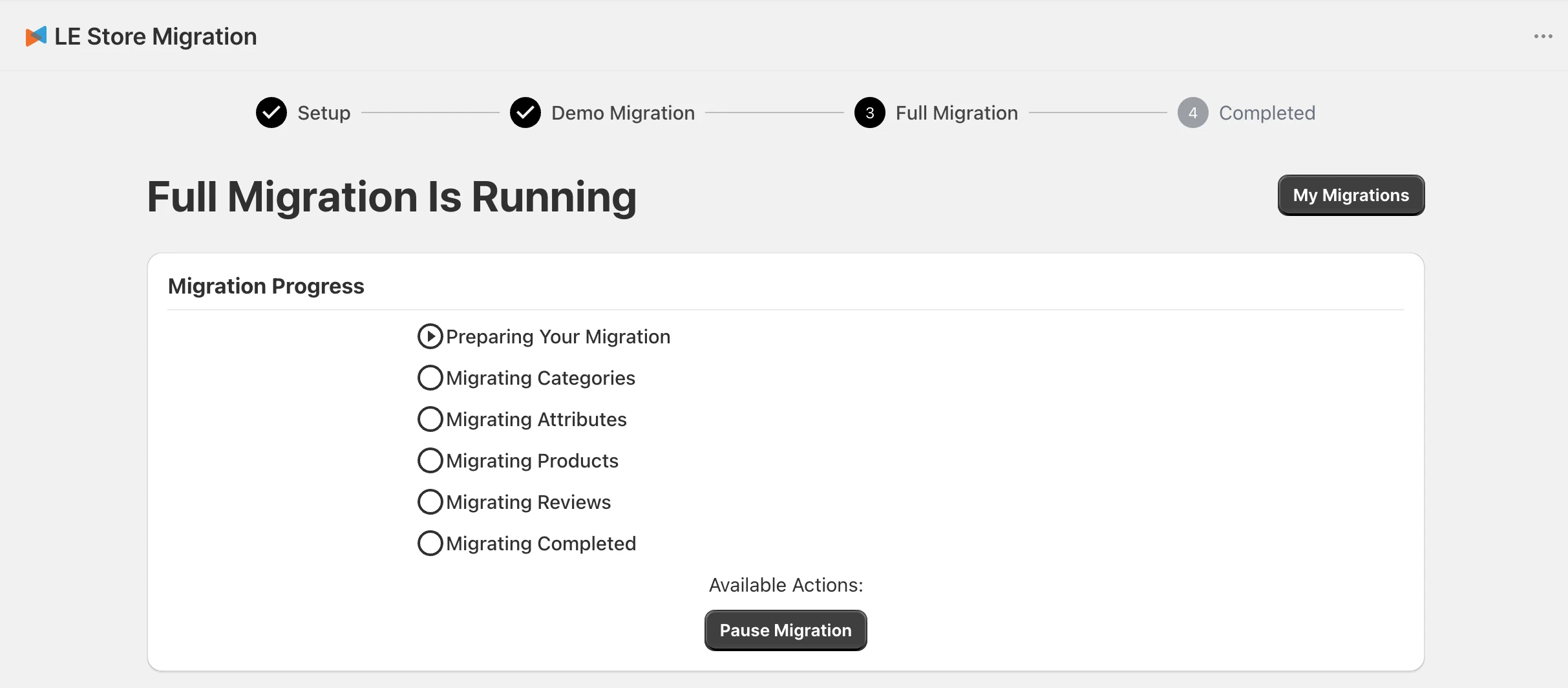 litextension store migration woocommerce to shopify migration app full migration running