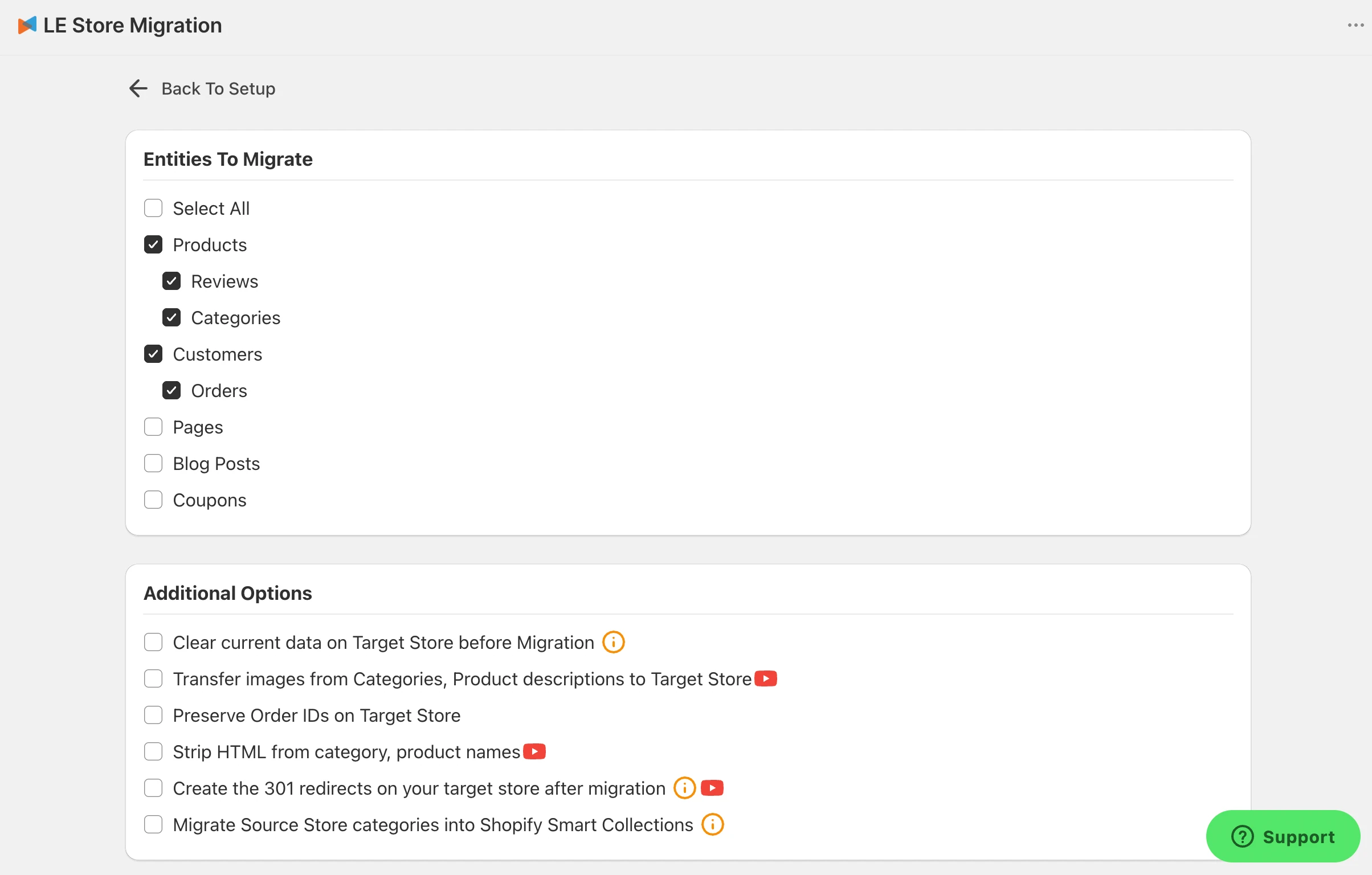lite store mig app select entities additional options