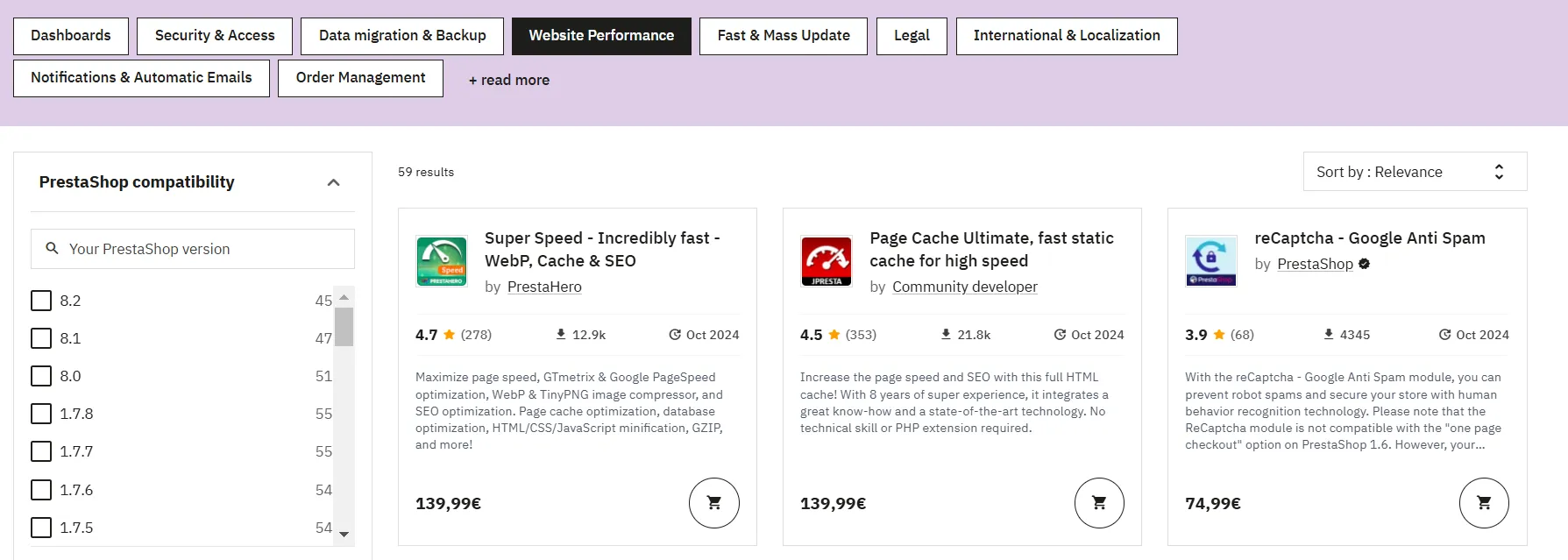 PrestaShop caching modules