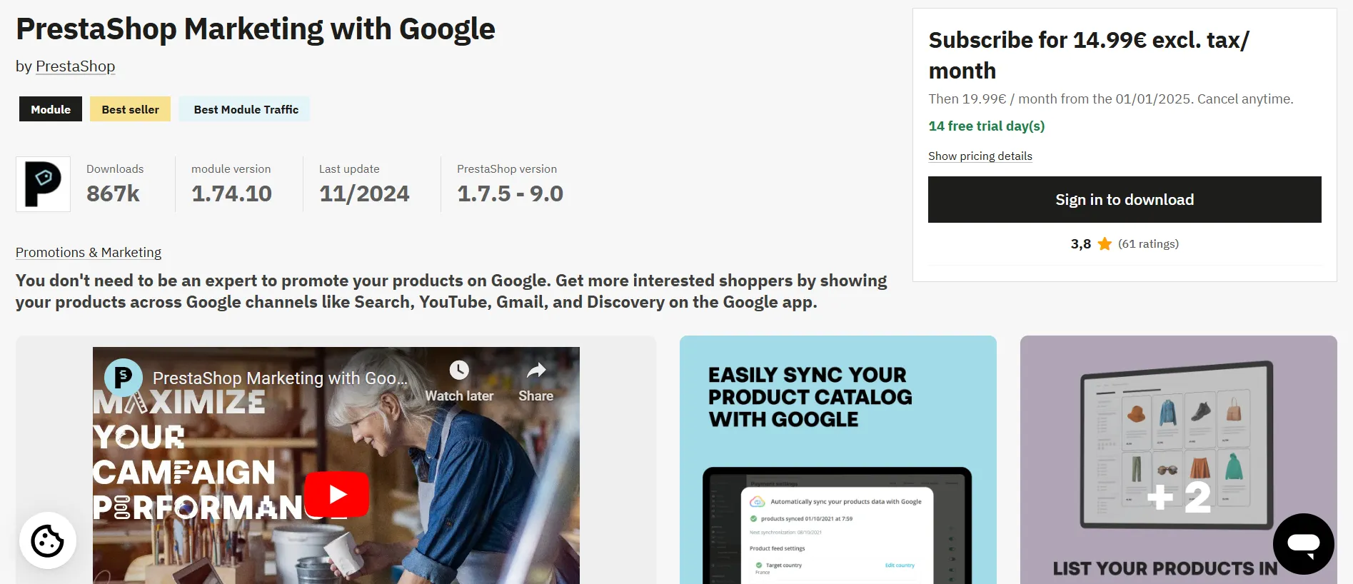 PrestaShop marketing with Google module