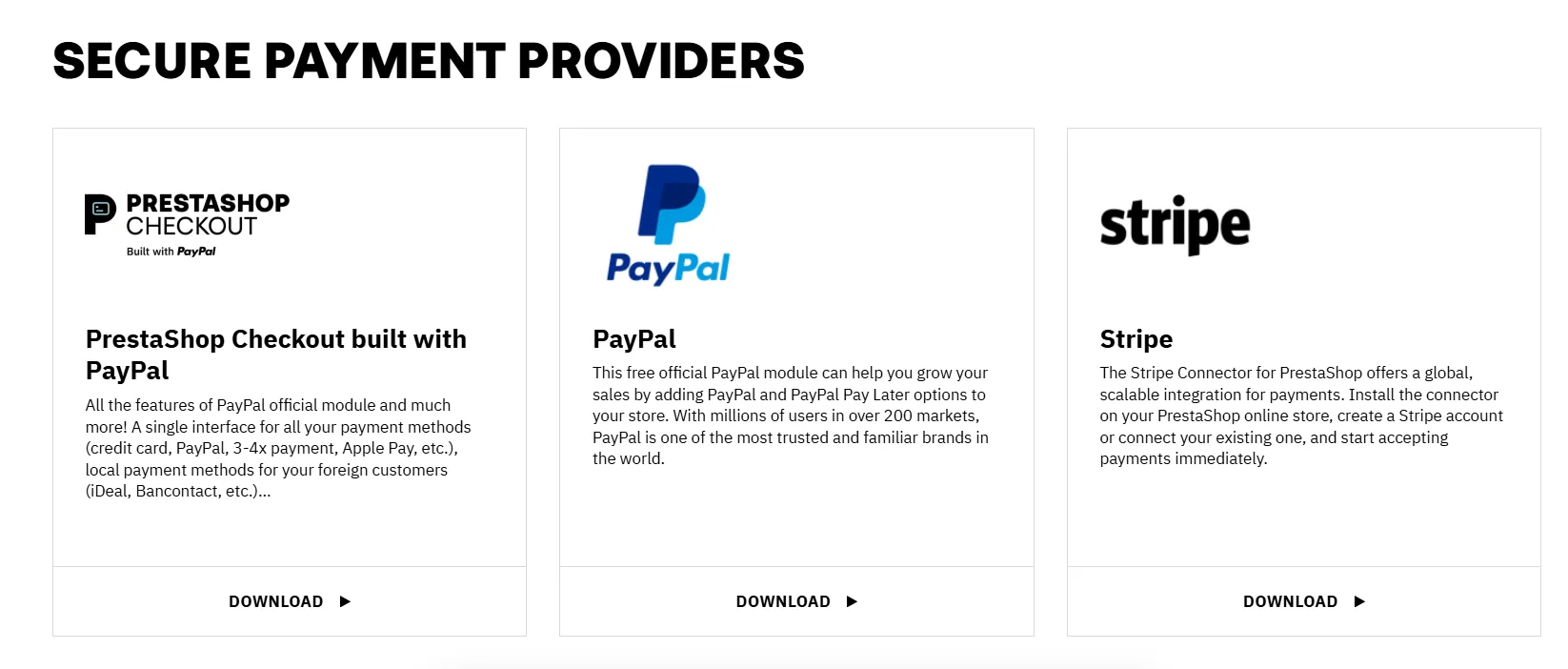 PrestaShop payment providers