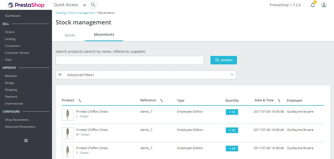 PrestaShop stock management
