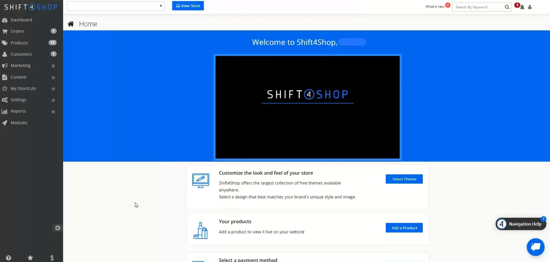 Shift4Shop dashboard