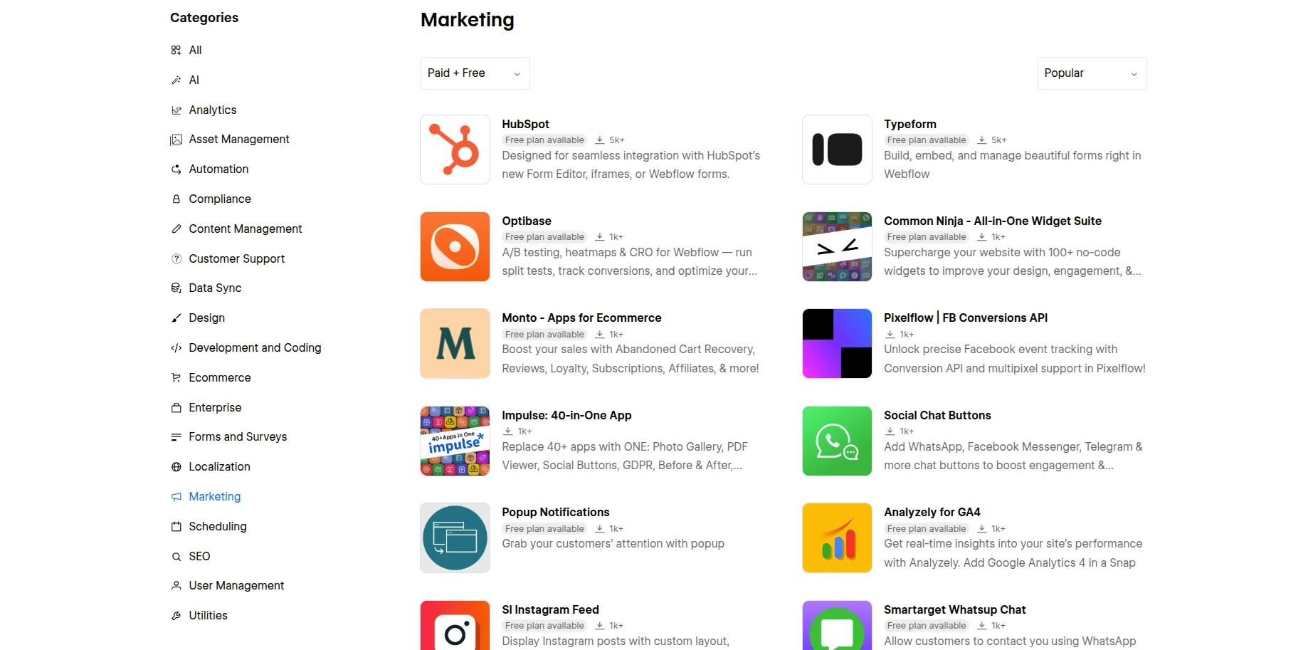 Webflow marketing apps