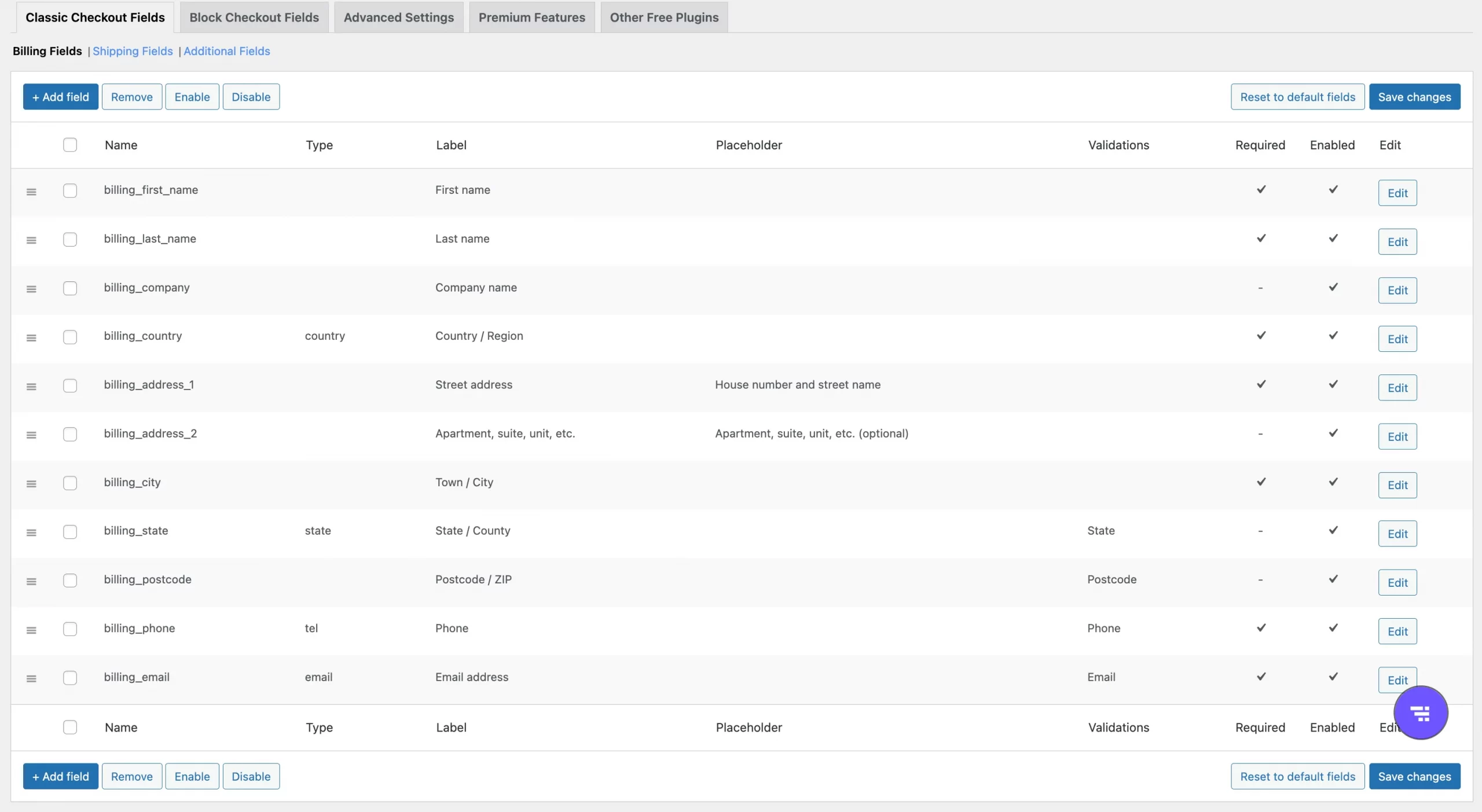 woocommerce billing fields in the plugin