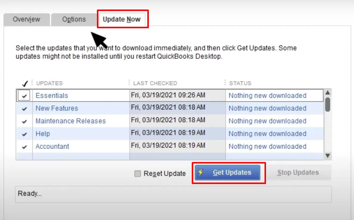 Step 2: Update Now > Get Updates