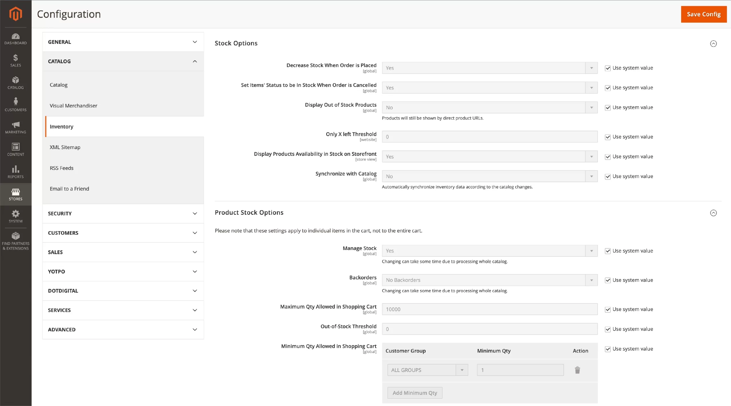 Magento inventory management