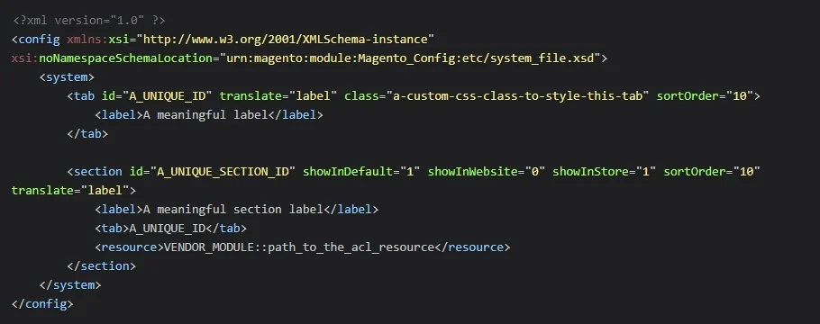 Magento XML example