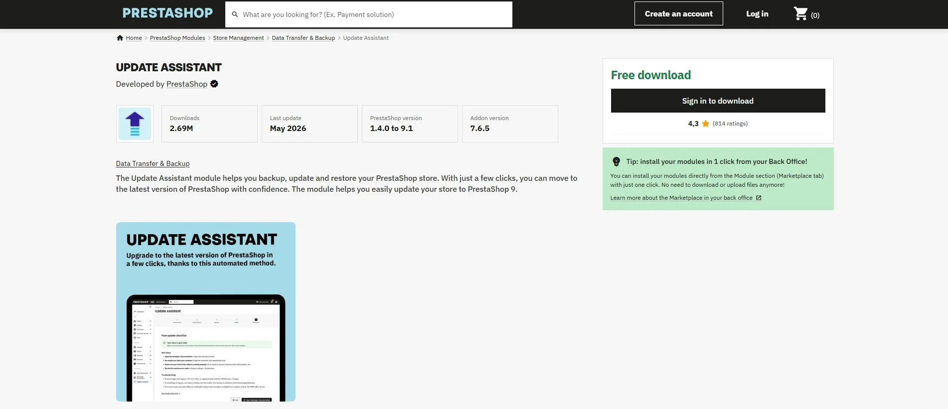 PrestaShop Update Asssistant module