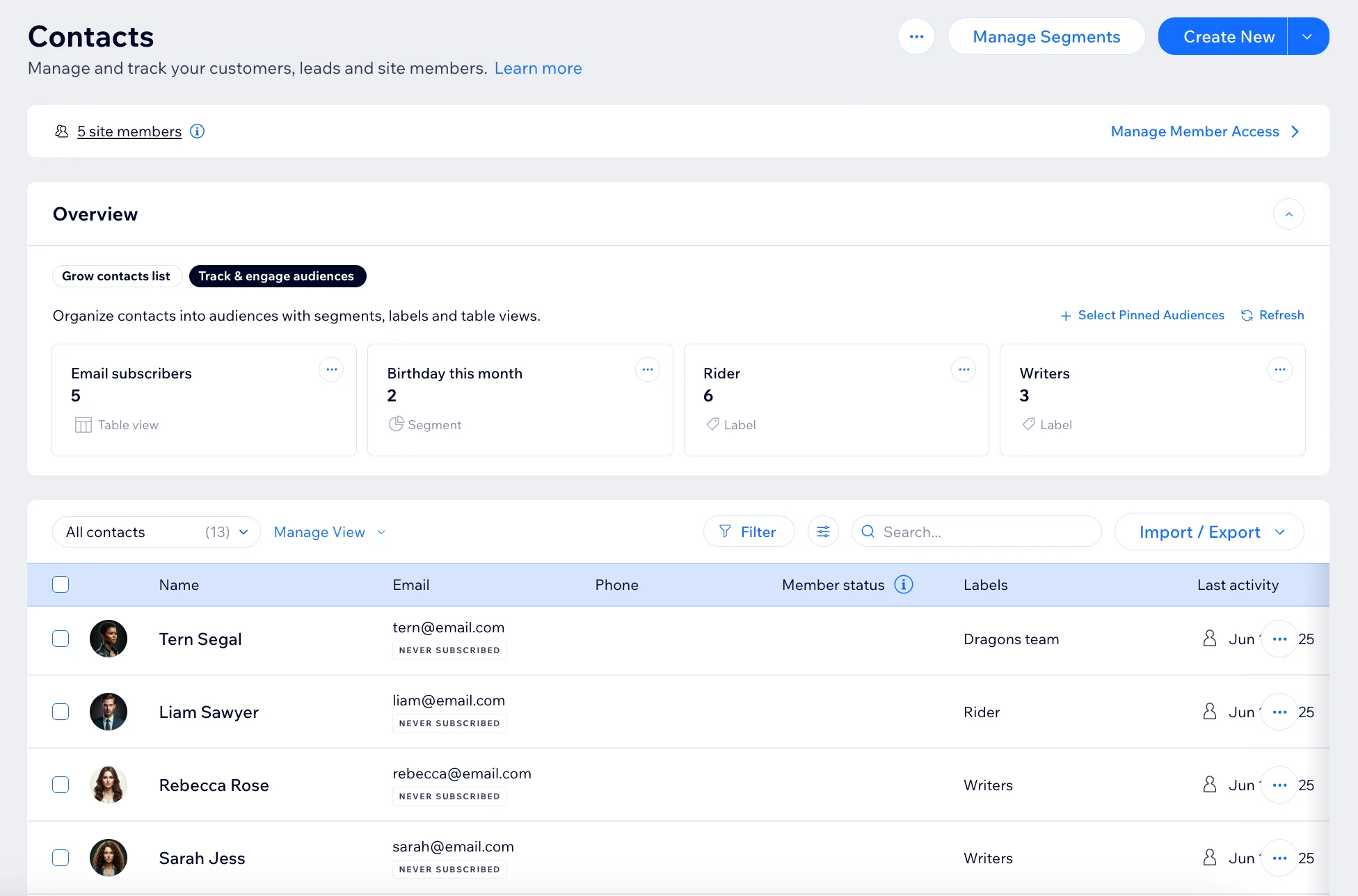 Wix contacts page