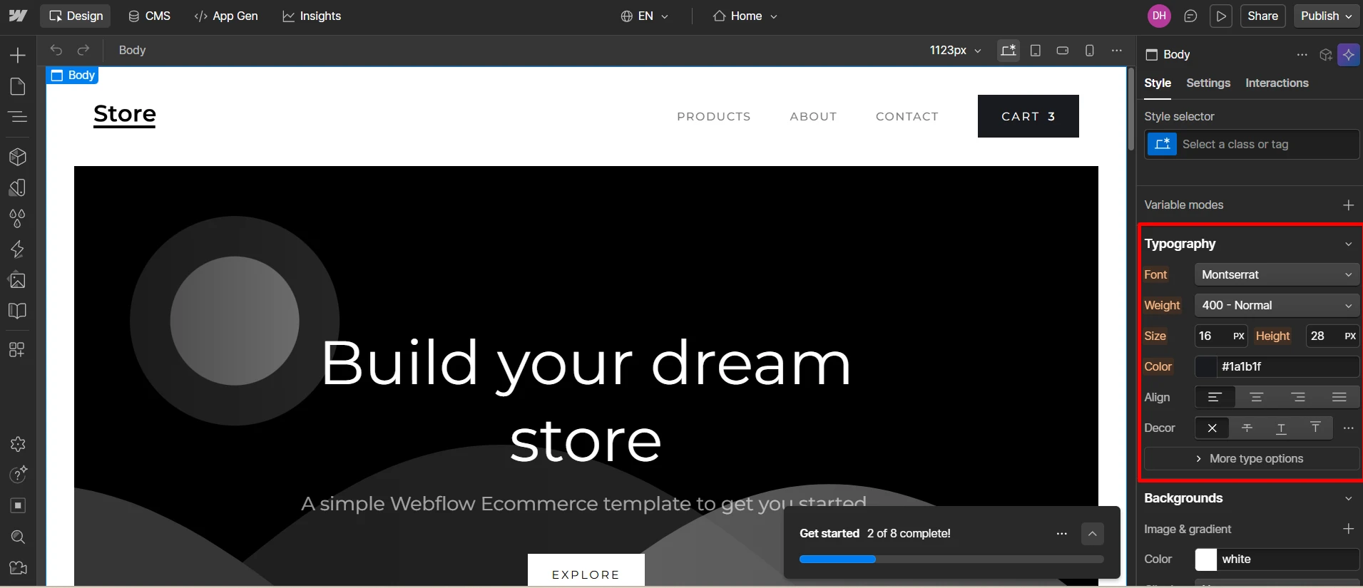 Change typography on Webflow