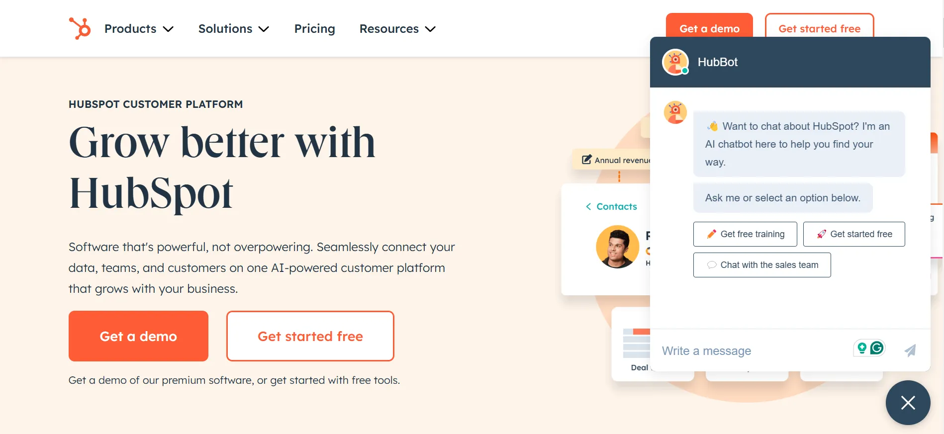 HubSpot include a chatbot on their homepage