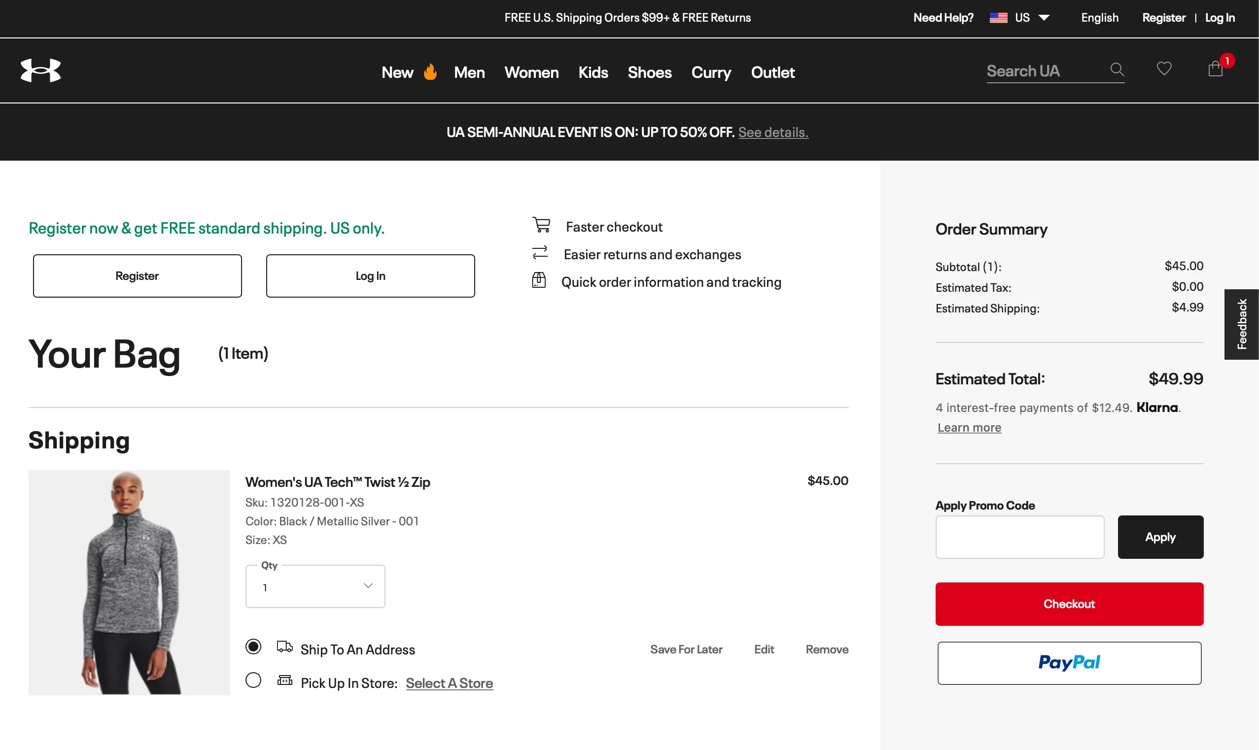 A one-page checkout process example