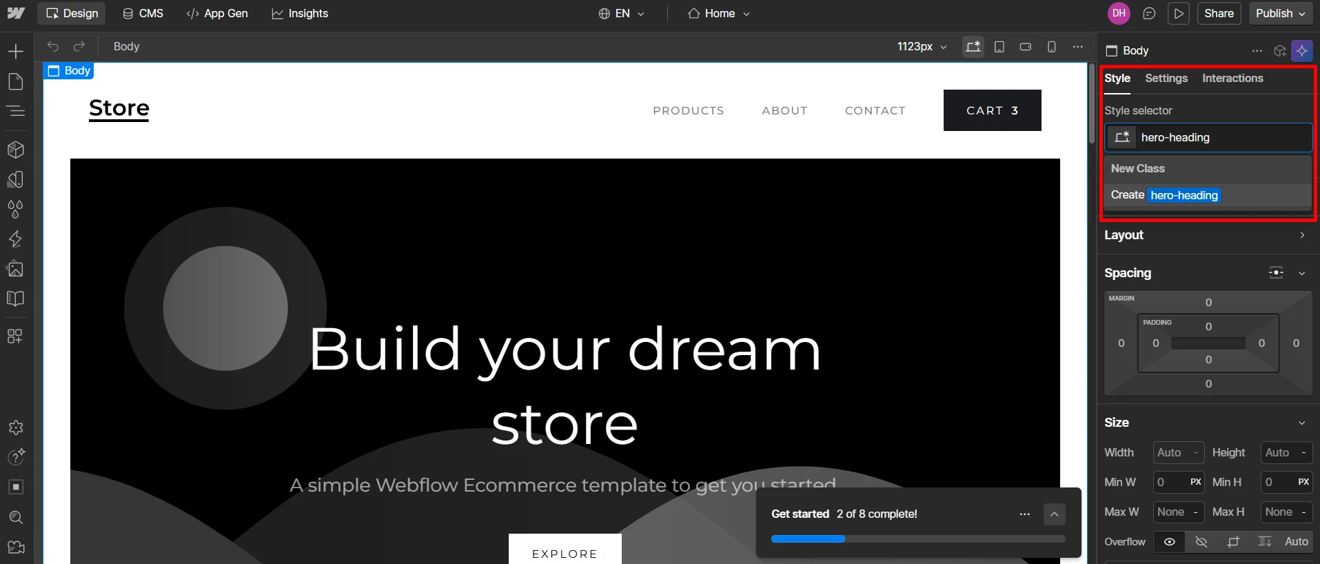 Create class on Webflow