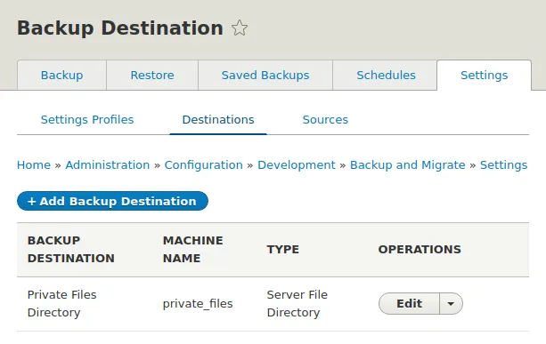 Edit Drupal backup destination