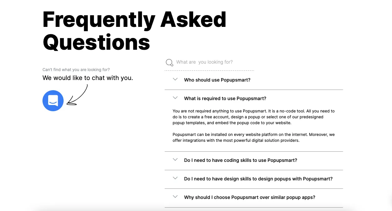 An example of a FAQ page on eCommerce website