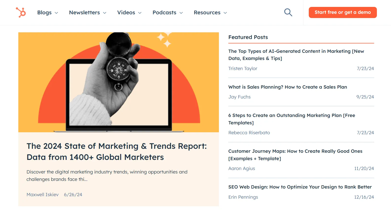 HubSpot's engaging blog section draws in numerous visitors. 