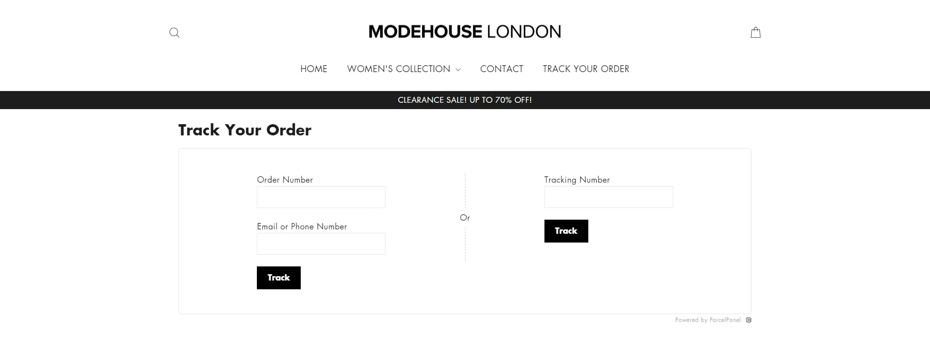 Order tracking system on Modehouse London