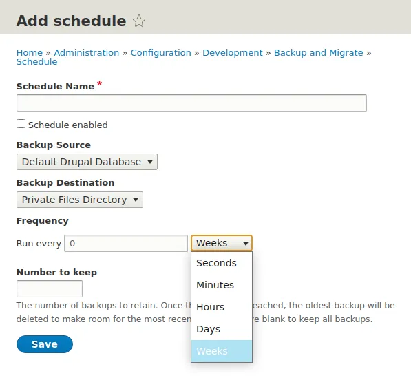 Schedule Drupal backup and migrate