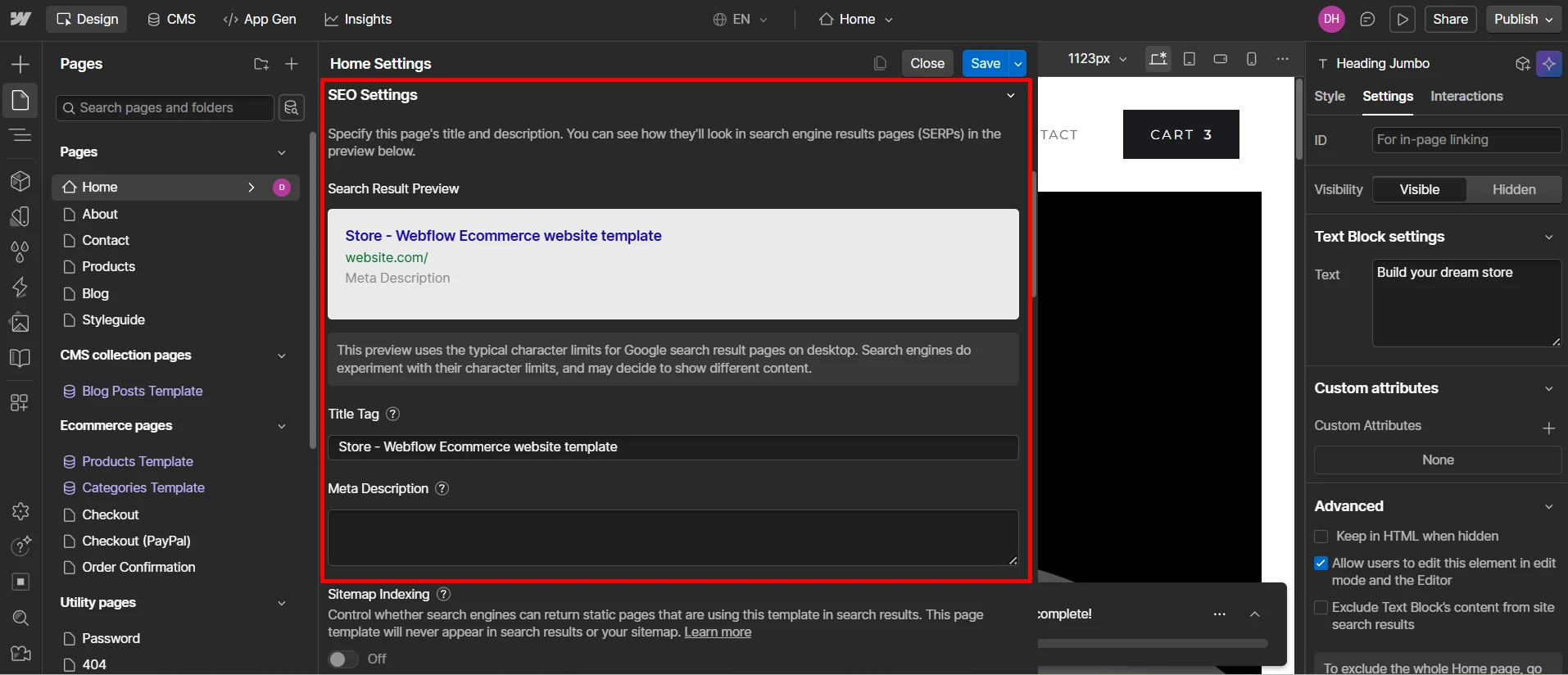Setting SEO on Webflow