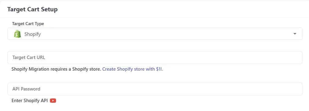 Set up Shopify target cart type