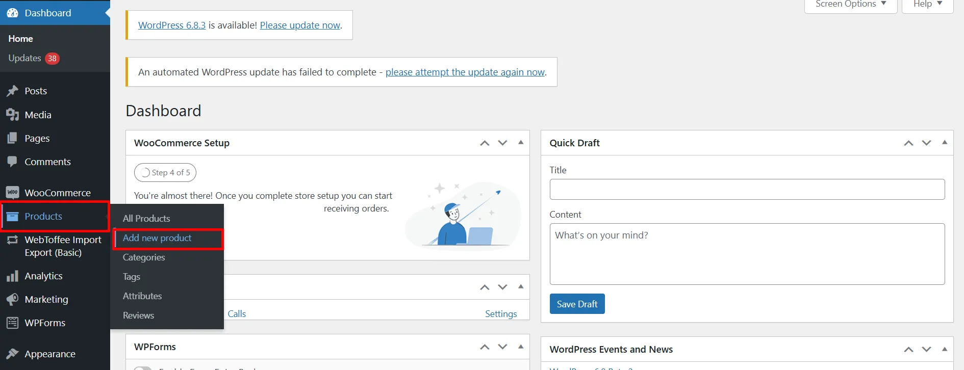 Add new product WooCommerce