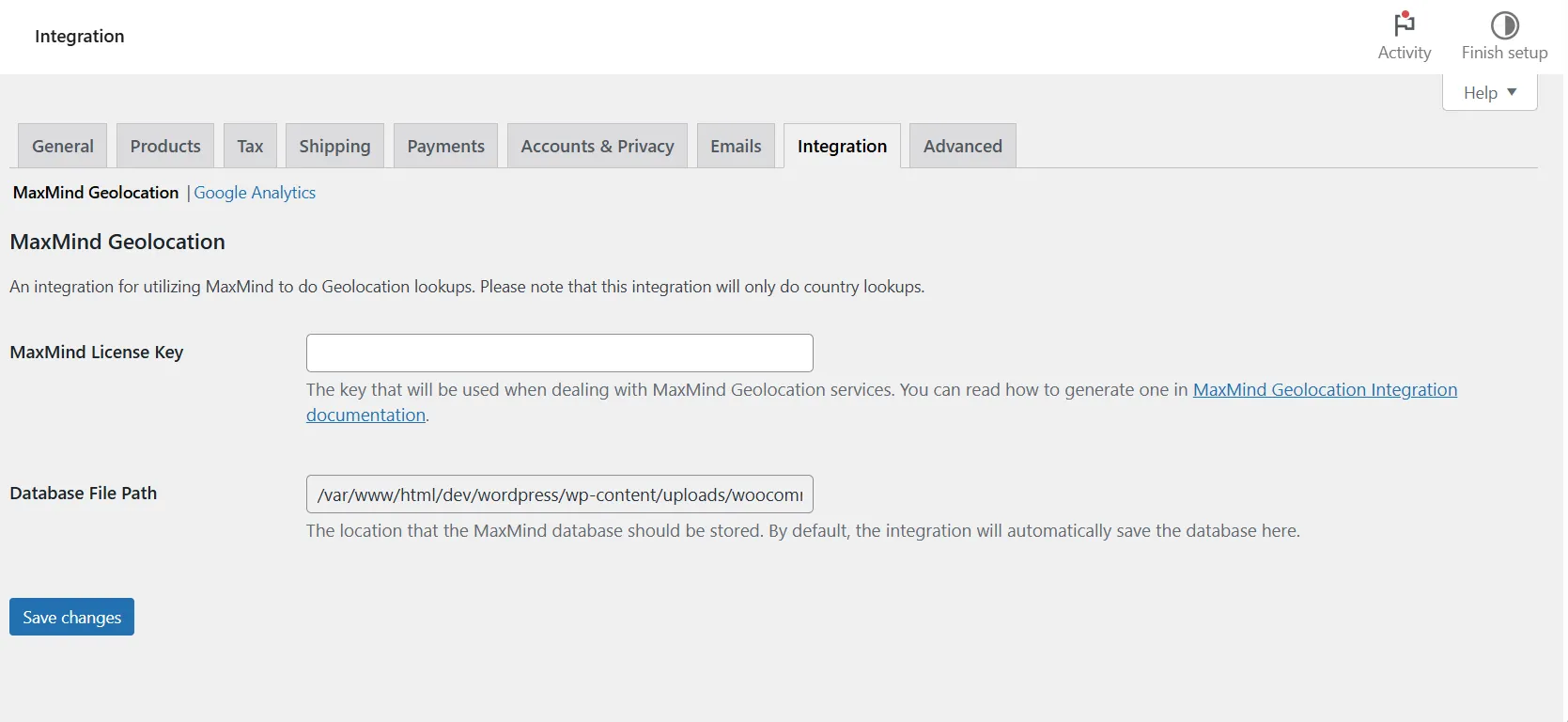WooCommerce integration settings