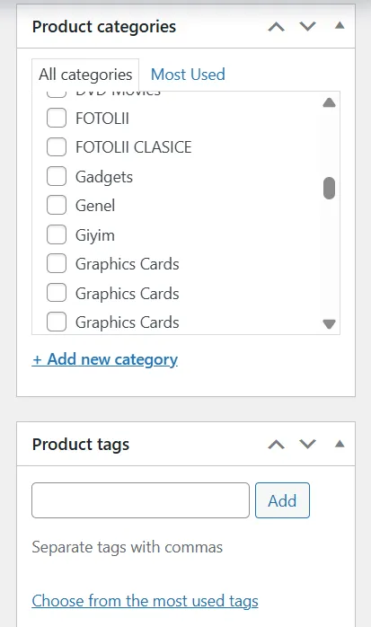 WooCommerce product categories and tags