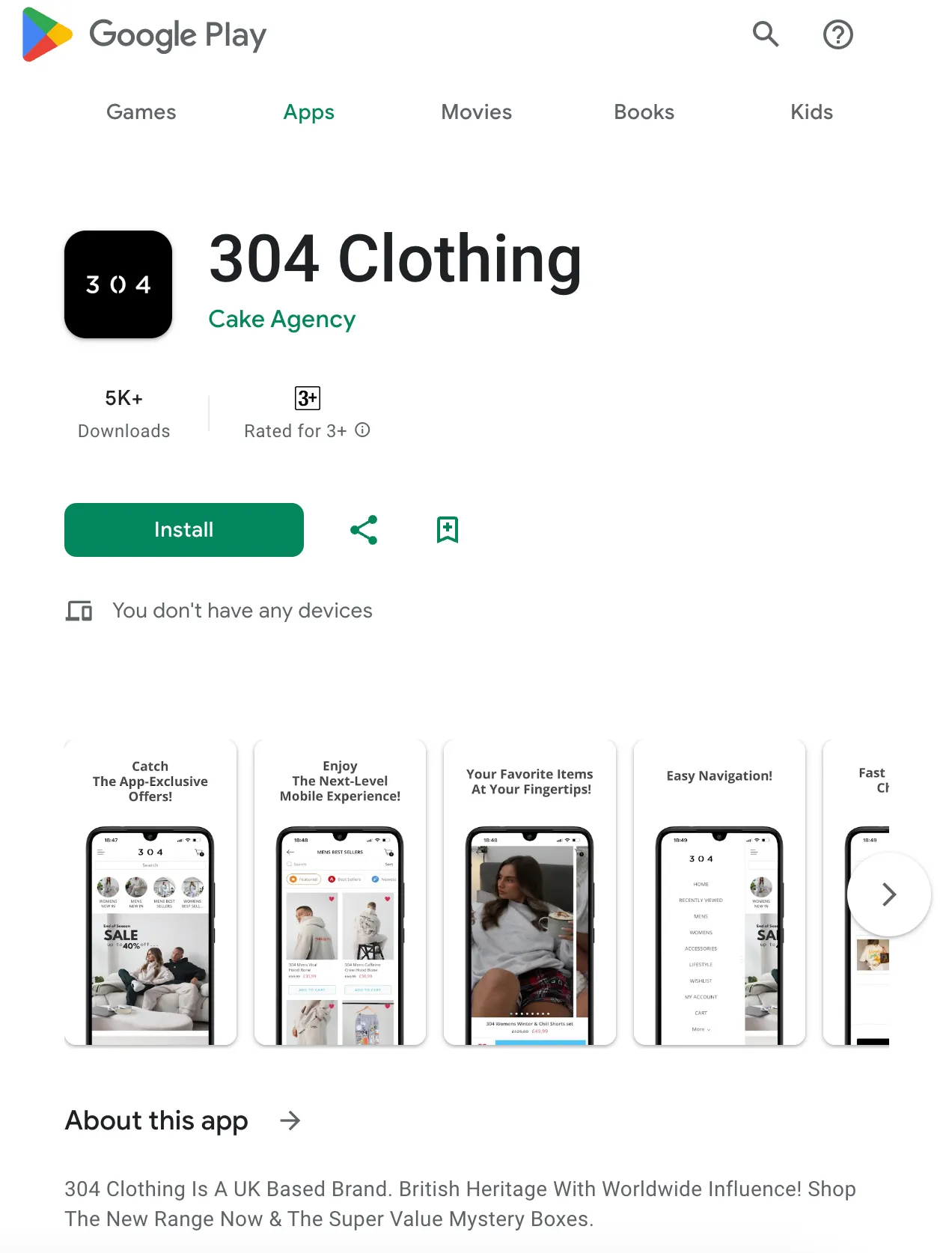 304 clothing shopify store mobile app version