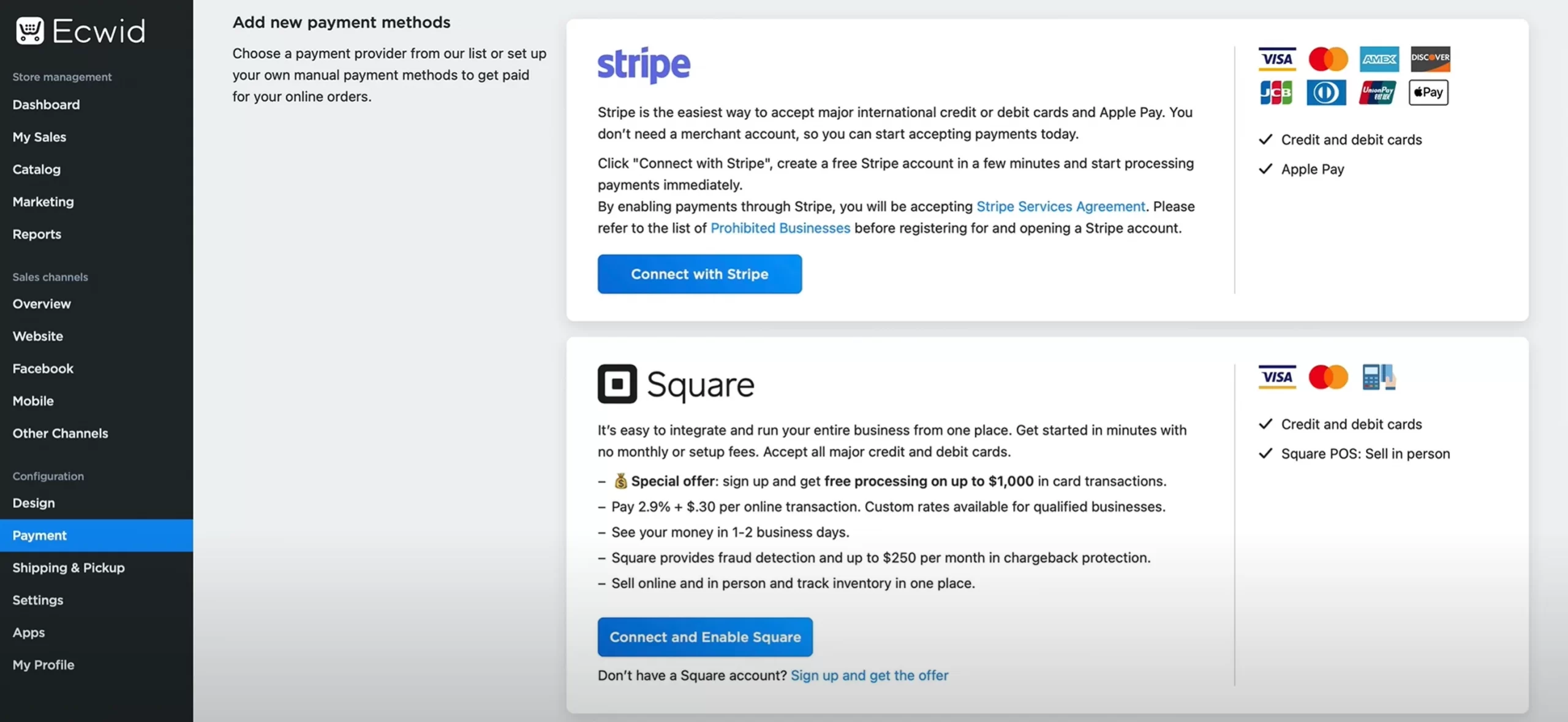 Ecwid setup payment