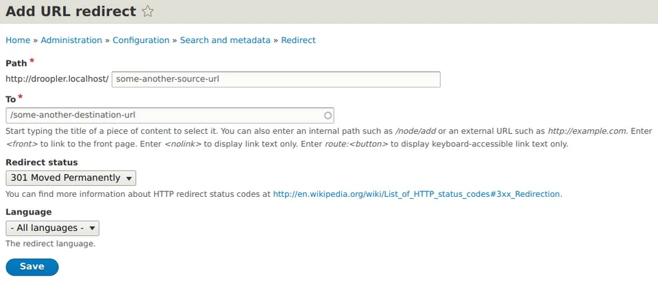 Add Drupal redirect step 2